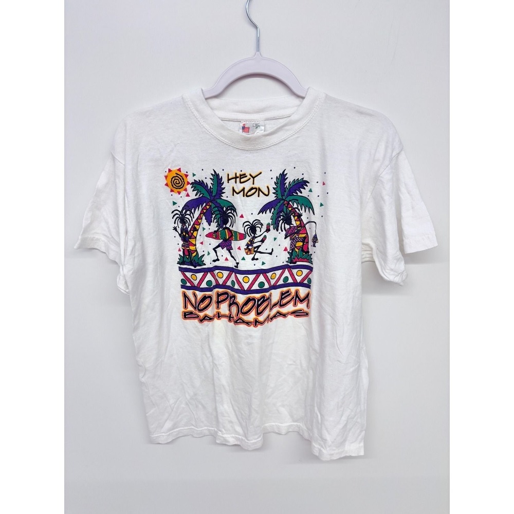 Tropic Plus Vintage Bahamas Graphic Tee Mens Large White Hey Mon Souvenir Retro